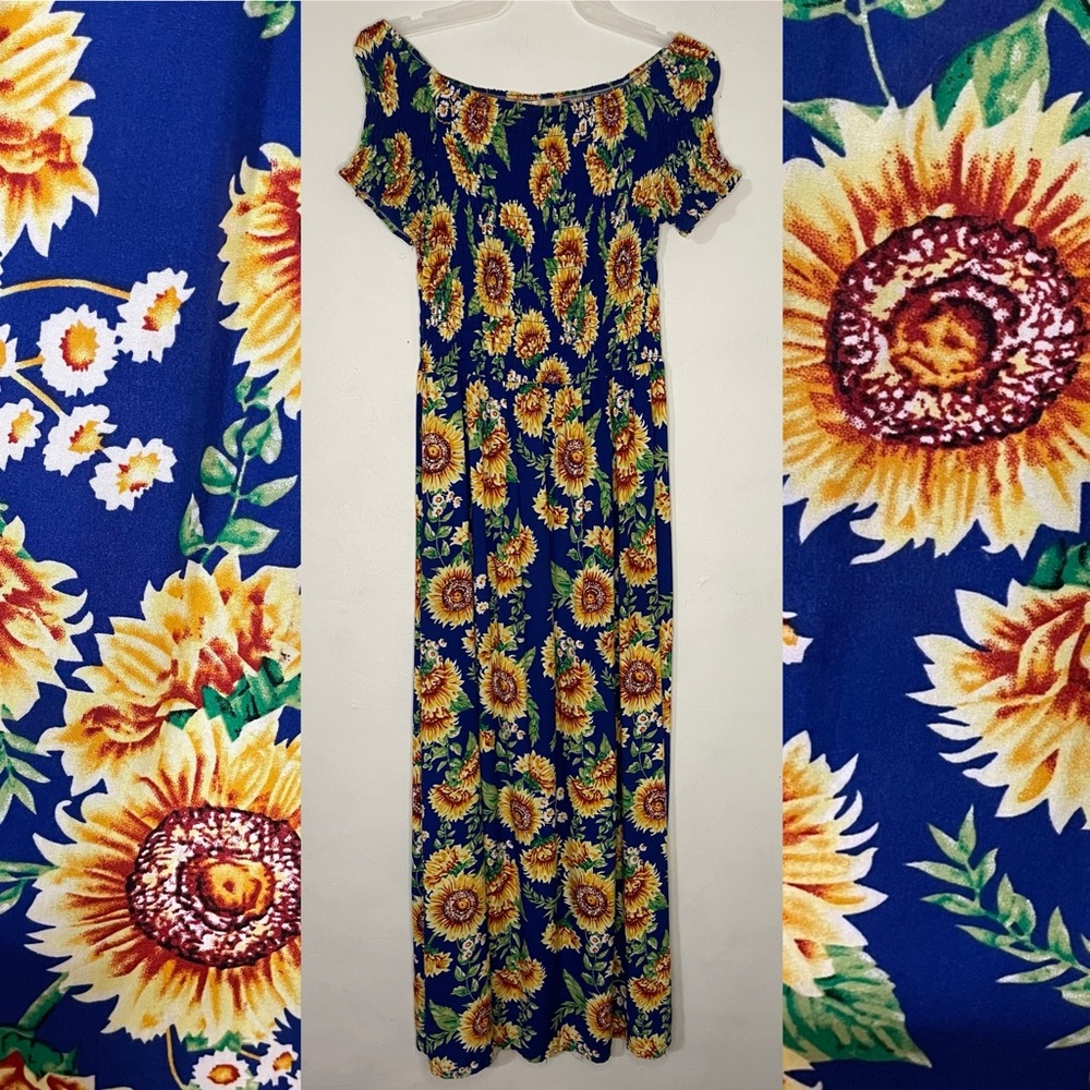 Seven Islands Sunflower Print Floral Blue Maxi Dress M
